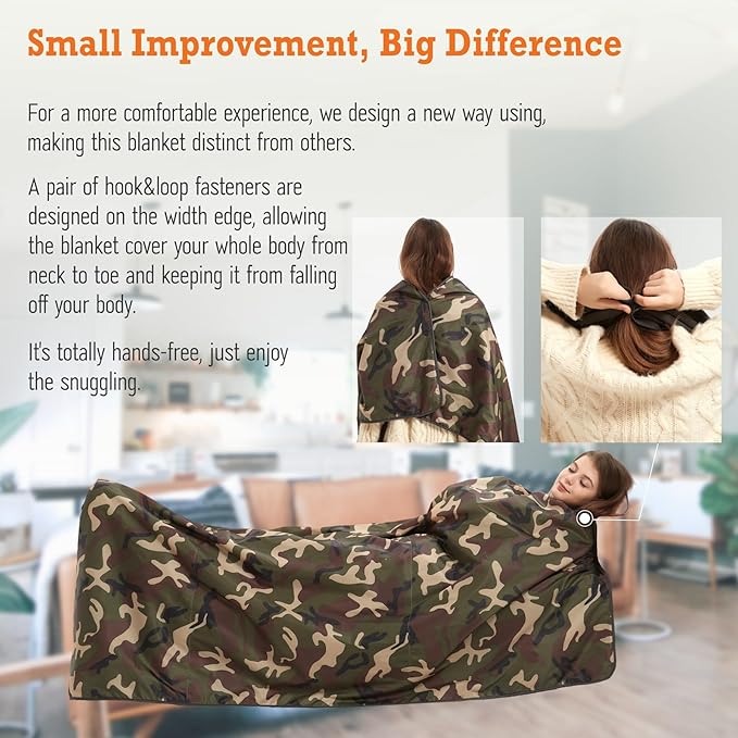 4-in-1 Large Camping Blankets - Waterproof, Windproof Fleece Outdoor Blankets for Stadium, Sports, Car, Concert - 81"x57", Portable (Camouflage)