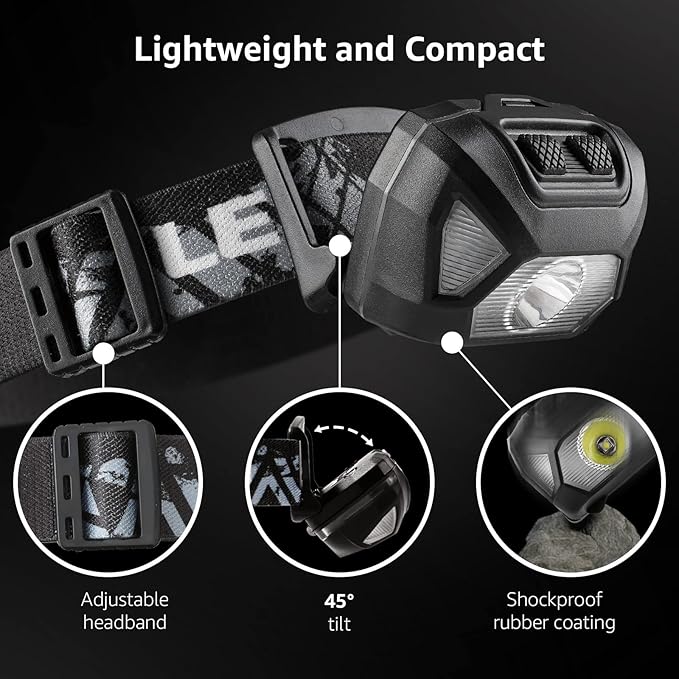 Lepro HeadLamp, 2 Pack Super Bright LED Head lamp with 6 Lighting Modes, Waterproof, Battery Powered LED Lightweight Headlight for Cycling Running Camping for Kids Adults