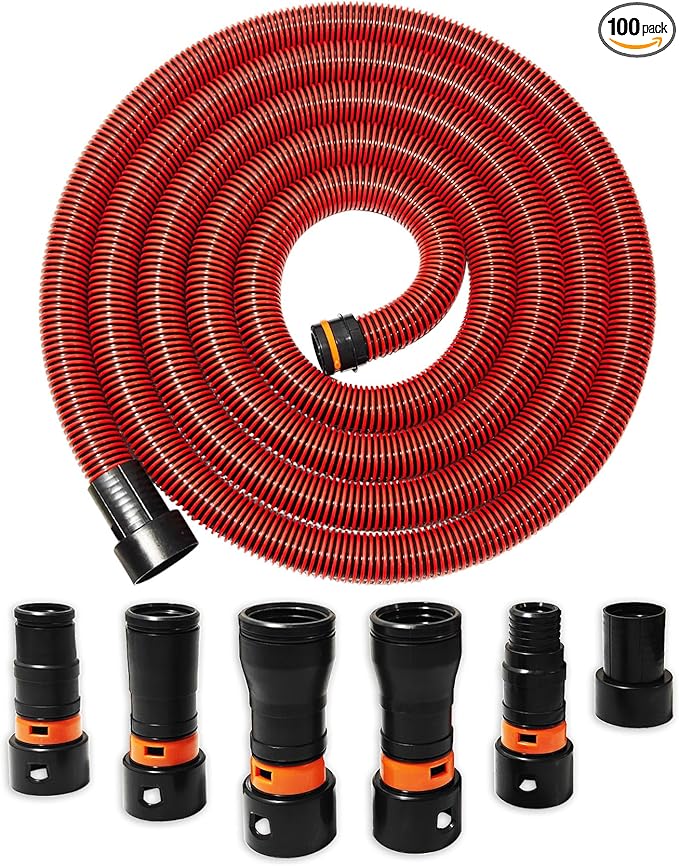10FT Shop Vac Hose, Dust Collection Hose Kit for Home&Shop Vacuums System with 6 Adapters for Woodworking Power Tool & Sander, Compatible with festool/dewalt/bosch/ryobi/makita, etc Most Multi-Brands