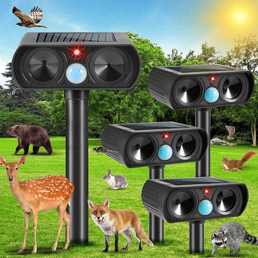 2025 Ultrasonic Animal Repellent Cat Repellent Outdoor Solar Animal Repeller with Motion Detection Waterproof Deer Repellent Device to Repel Raccoon Rabbit Squirrel Skunk Repellent for Yard(4Pack)