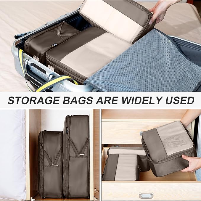 5 Set Compression Packing Cubes for Travel, Space Saving Luggage Organizer Bags (Charcoal Gray)