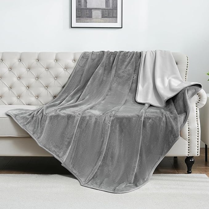 SOCHOW Waterproof Blanket for Bed Sofa Couch, Water Resistant Blanket Washable 60"x80", Reversible Leakproof Bed Cover for Adults Elderly Pets, Grey & Light Grey