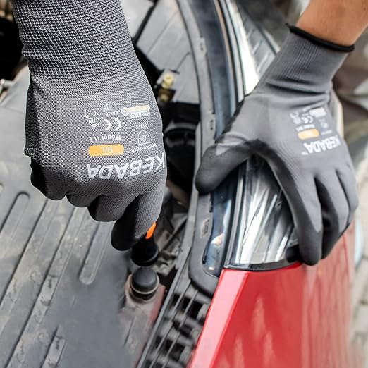 Kebada W1 Work Gloves for Men and Women, PU Coated Safety Gloves with Grip, Touchscreen, Ideal for Warehouse Package Handling, Construction, Gardening, 12 Pairs Gray XXL