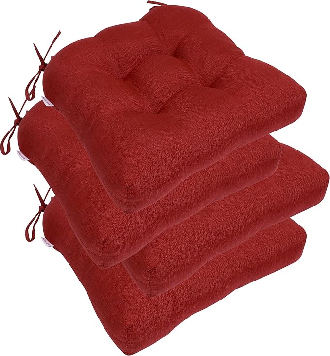 RACE LEAF Patio Chair Cushions 17x17 4 Pack, Thickened Outdoor Seat Cushions Water Resistant Stain Resistant Non-Slip Ties (Red)