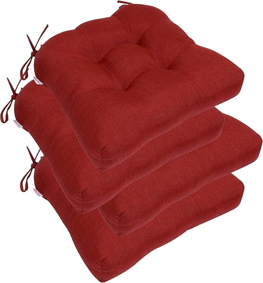 RACE LEAF Patio Chair Cushions 17x17 4 Pack, Thickened Outdoor Seat Cushions Water Resistant Stain Resistant Non-Slip Ties (Red)