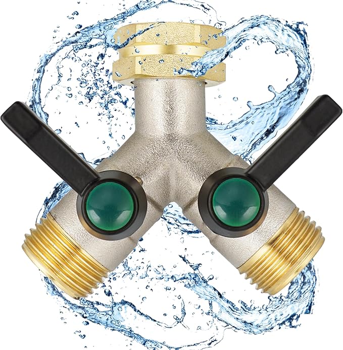 EJW Y-Valve Garden Hose Faucet Splitter, 3/4” GHT Threads,Outdoor Faucet Splitter, Brass High Flow, Garden Hose Y-Splitter 2-Way,Y-Valve Full Flow Hose Splitter,Garden Hose Splitter 2-Way Heavy Duty.