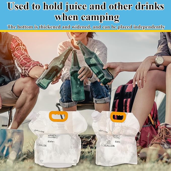 Tessco 12 Pack 1.3 Gallon Collapsible Water Storage Bag Water Container Bag Emergency Jug Foldable Plastic Storage Pouch Freezable Carrier Tank for Outdoor Sport Camping(Clear,Scale Line)