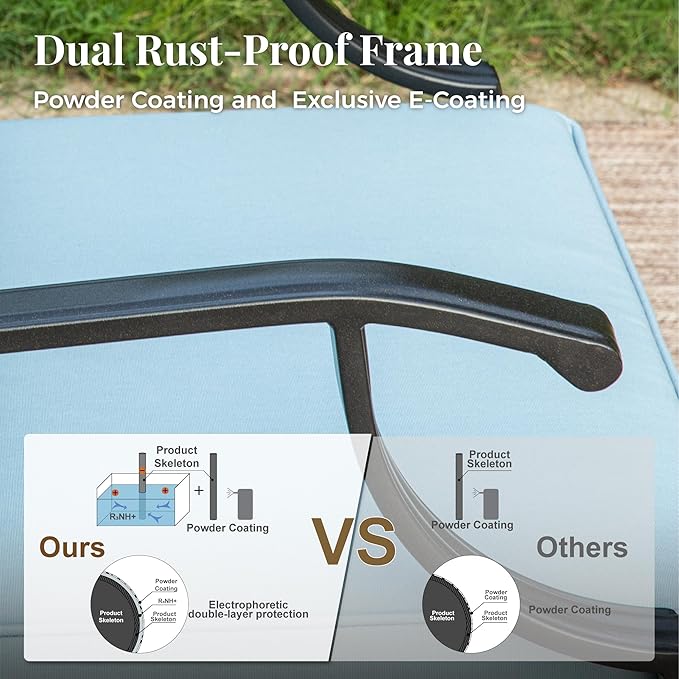 Patio Furniture Set with Fire Pit Table, 5 Pcs Metal Outdoor Conversation Set, 4 Rocking Chairs with 5.75" Extra Thick Cushion and 28" Fire Pit Table for Backyard Deck, Blue