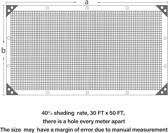 winemana Black Shade Cloth 40%, 30x50 FT Mesh Tarp - Garden Shade for Greenhouse, Patio, Vegetables, Plants Cover and Chicken Coops, Sun Shade Net for Outdoor Protection with Reinforced Grommets
