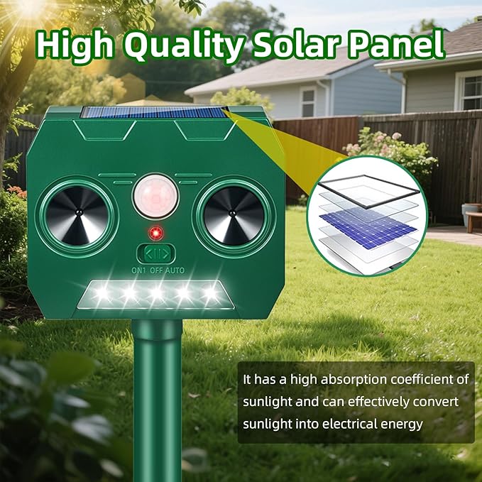 2 Packs Solar Ultrasonic Animal Repeller Outdoor Cat Repellent, Solar Deer Repellent Devices with Strobe Lights Motion Sensor Animal Deterrent,Keep Raccoon Squirrel Skunk Rabbit Out of Yard Garden