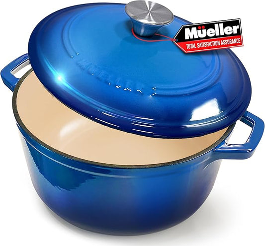 MÜELLERHOME 4.5 QT Enameled Cast Iron Dutch Oven, Heavy-Duty Casserole Dish and Braiser Pan with Lid and Stainless Knob, Oven-Safe up to 500° F & Across All Cooktops, Aqua Blue