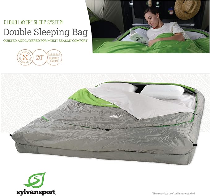 SylvanSport Cloud Layer Sleeping Bag for Adults - Adjustable Layers for 3-4 Season use - Integrated Cotton Sheet