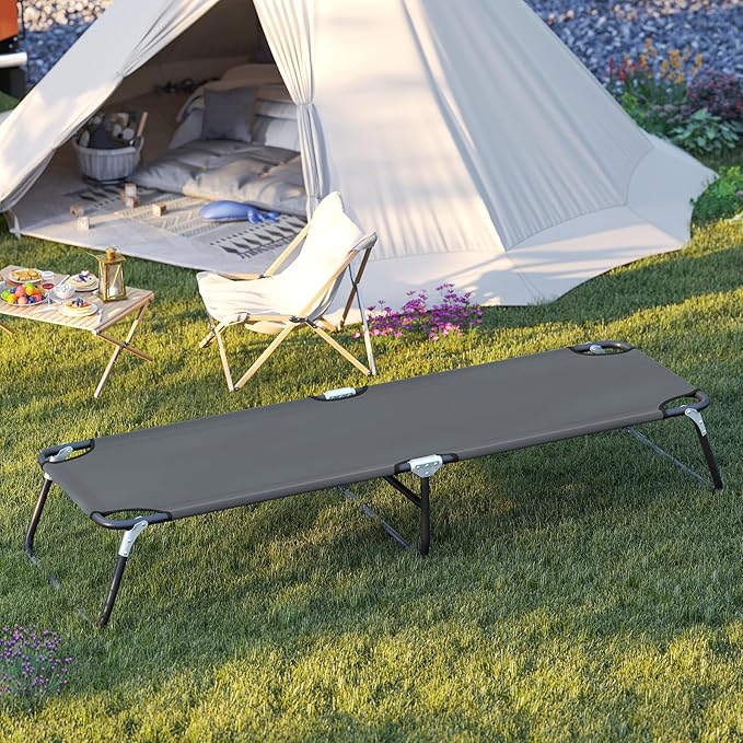 GYMAX Folding Camping Cot, Portable Ultralight Compact Sleeping Cot Bed for Adults with Oxford Fabric, for Outdoor Travel Backpacking Hiking Patio Home Office, 330LBS (Grey)