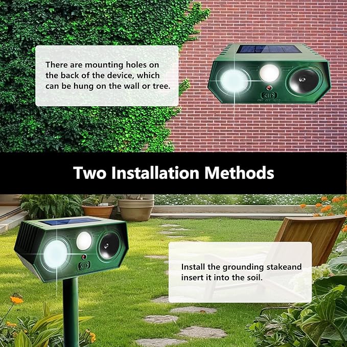 4 Pack 2025 Solar Animal Repeller Deer Repellent Devices Ultrasonic Cat Repellent Outdoor Motion Activated Animal Deterrent for Squirrel Rabbit Raccoon Skunk Dog Bird with Flash Lights for Yard Garden