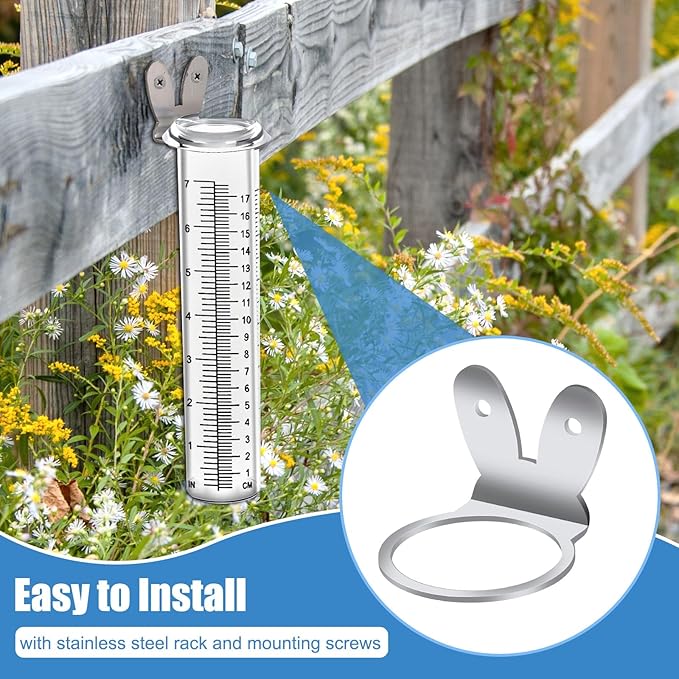 Accurate Rain Gauge Outdoor,7" Rain Gauges Outdoors Best Rated with Stainless Steel Rack Holder, Thickened Plastic Large Precise rain Measure Guage for Yard Fence Garden Farm Lawn