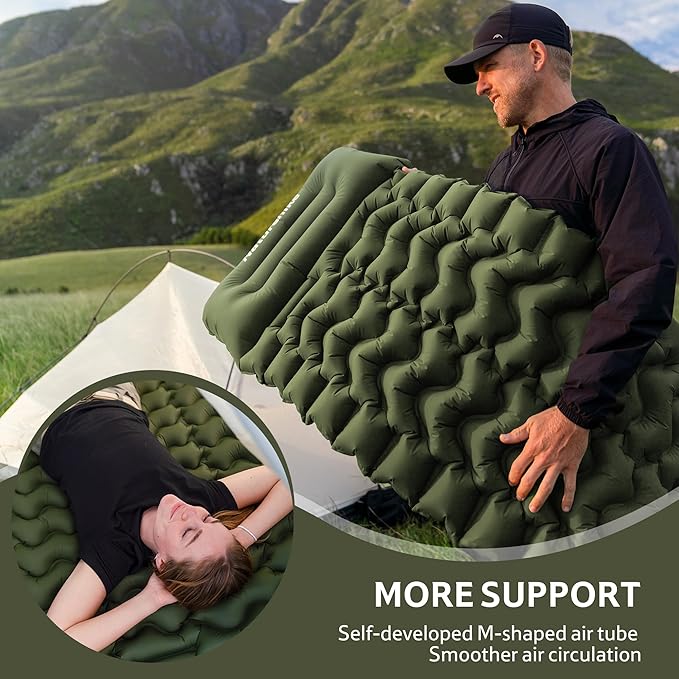 Naturehike Camping Sleeping Pad, Ultralight Inflatable Sleeping Mat with Pillow Built-in Pump, 2.6 Inch Lightweight Air Mattress for Backpacking, Hiking, Traveling