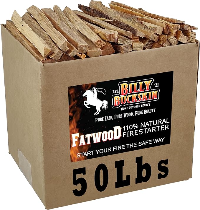 50lb Fatwood Fire Starter Sticks, Fire Starters for Fire Pit, Campfire, Wood Stoves, Fireplaces, Bonfires, Easy Start Fire with Just 2 Sticks in All Weather Conditions by Billy Buckskin - 50 Pound Bag