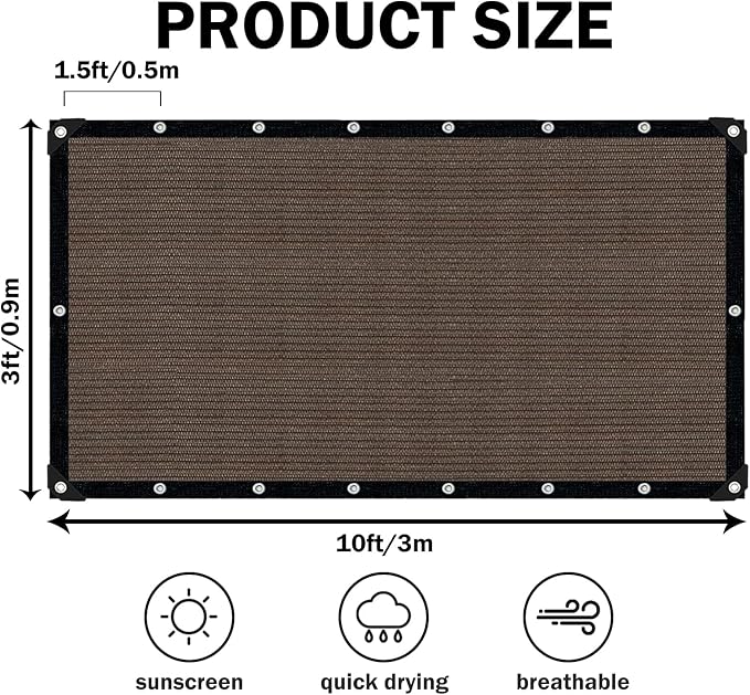 Sun Shade Cloth with Grommets,90% UV Protection Shade Fabric,Pergola Shade Cover Canopy Fence Privacy Screen Balcony,Brown Sunshades for Patio Pergola Garden Backyard Outdoor,Mocha-3x10FT