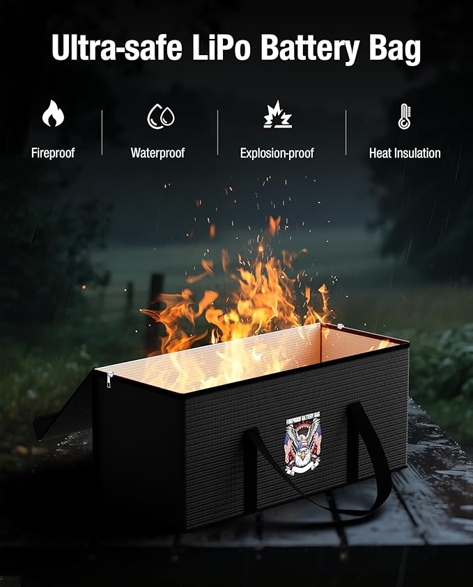 Fireproof Explosionproof Lipo Battery Safe Bag - Large Capacity Ebike Battery Storage Guard Pouch for Charging & Storage - Waterproof Protective Case for Ebike & Lithium Batteries(22x9x9.4 Inches)