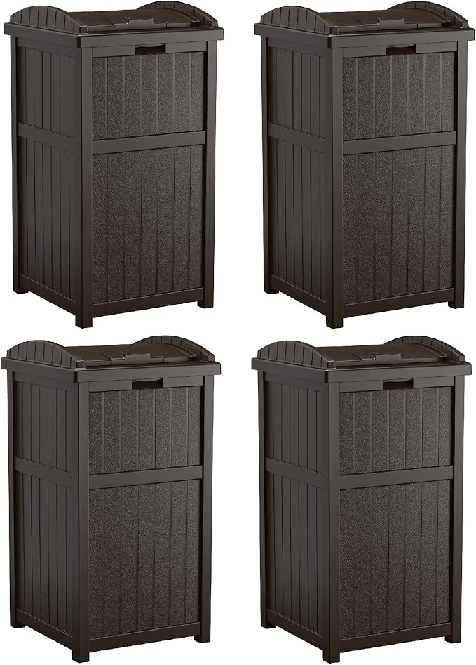 Suncast Trash Hideaway Outdoor Patio 33 Gal Garbage Waste Trash Can Bin (4 Pack)
