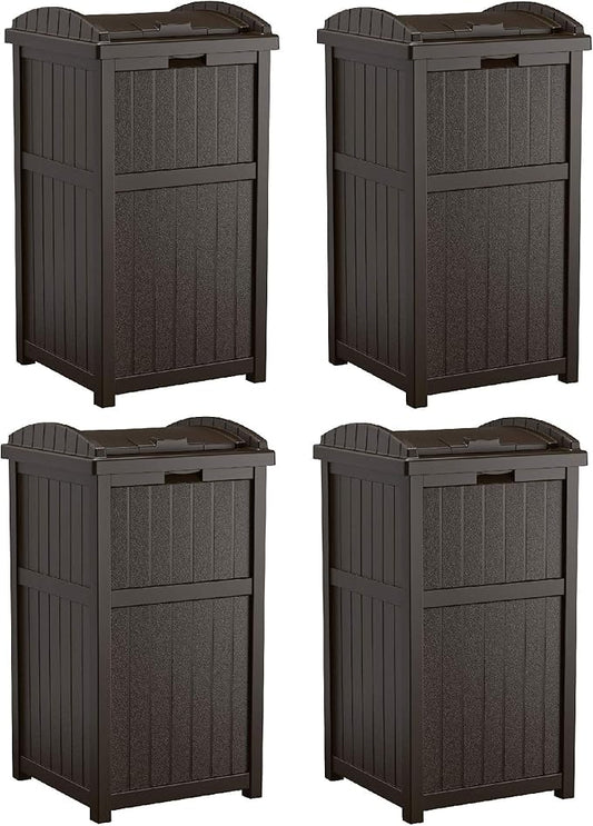 Suncast Trash Hideaway Outdoor Patio 33 Gal Garbage Waste Trash Can Bin (4 Pack)