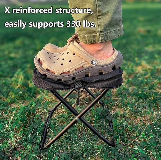 Collapsible Folding Stool – Lightweight Portable Chair for Adults, Compact Travel Seat, Holds 330LBS, Ideal for Camping, Hiking, Fishing, Outdoor Events & Festivals