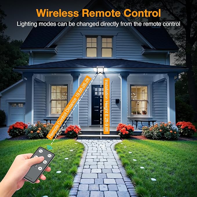 3000LM Solar Lights Outdoor, 4 Heads Solar Security Lights with Remote Control, 180 LEDs IP65 Waterproof Motion Sensor Lights 3 Modes Flood Lights for Wall, Porch, Yard, Outside, 3 Pack