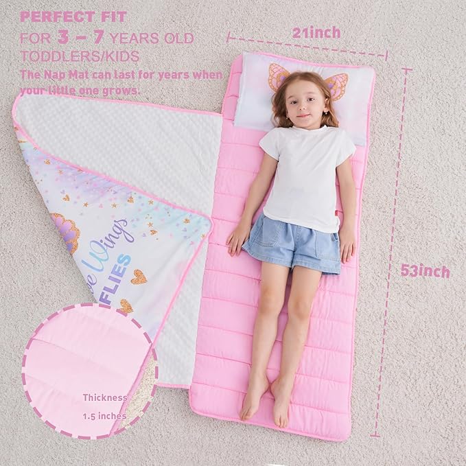 Extra Large Toddler Nap mat by Cokouchyi, Toddler Sleeping Bag with Removable Pillow, Measures 53 x 21 x 1.5 Inches, Sleeping Mat, Ideal for Daycare and Preschool Kindergarten