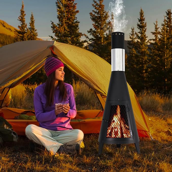 ptlsy 43inch Tall Chiminea Outdoor Fireplace Wood Burning for Backyard and Patio Wood Burning Rocket Fire Pit