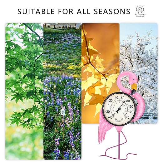 MUMTOP Outdoor Thermometers for Patio - Indoor Outdoor Thermometer, Flamingo Wall Thermometer Wireless for Garden Home Decor