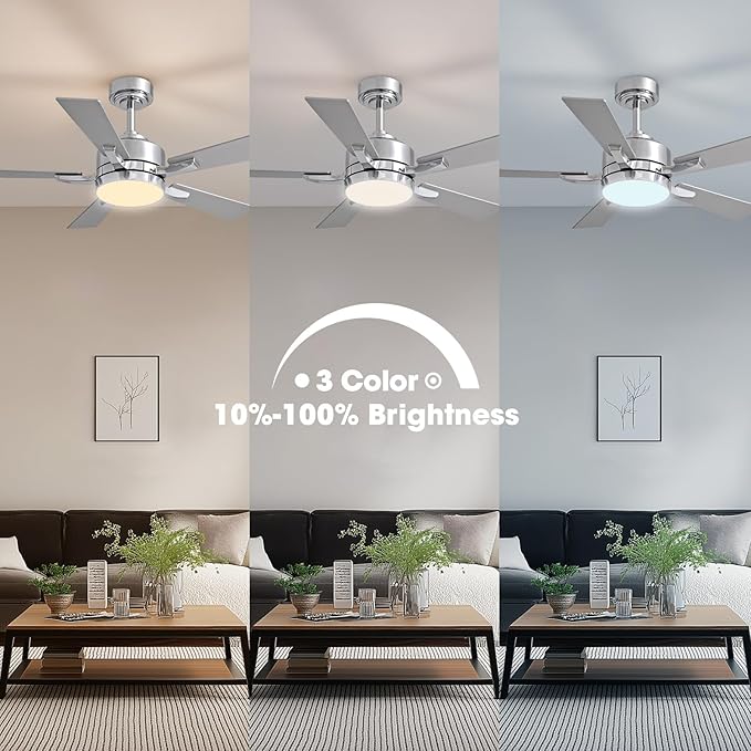 Ceiling Fan with Light, 42" Modern Low Profile Ceiling Fan with Light, DC Reversible Motor, Smart APP & Remote Control, Whisper Quiet, Dimmable LED for Bedroom/Living Room