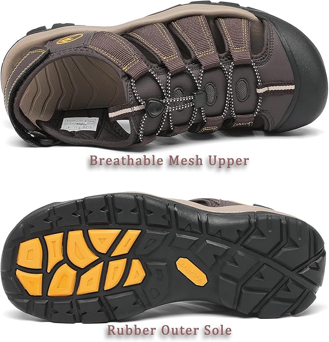 FLARUT Men's Athletic Sandals - Closed Toe Sport Hiking & Outdoor Walking Water Sandals with Anti-Slip Cushioning and Breathable Mesh