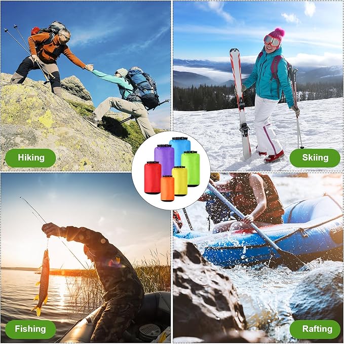 6 Pcs Waterproof Dry Bag Sack Lightweight Outdoor Dry Bags 35 L, 20 L, 15 L, 10 L, 5 L, 3 L Waterproof Boat Bag for Kayaking, Backpacking, Hiking, Camping Rafting(Fluorescent Color)