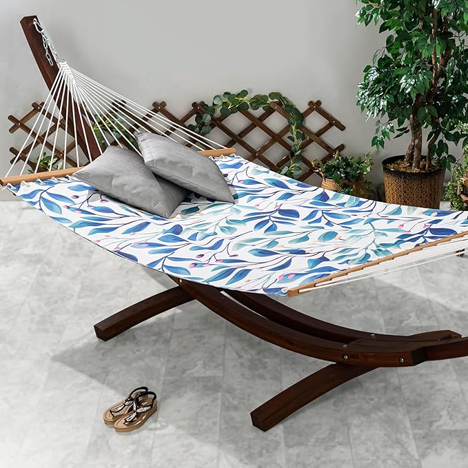 Fab Habitat Botanical Floral Recycled Polyester Hammock - Rainforest - White Multi - Indoor/Outdoor, Quick Dry, 2 Person 460 lbs Capacity - Patio, Poolside, Backyard - 12-14 ft Adjustable