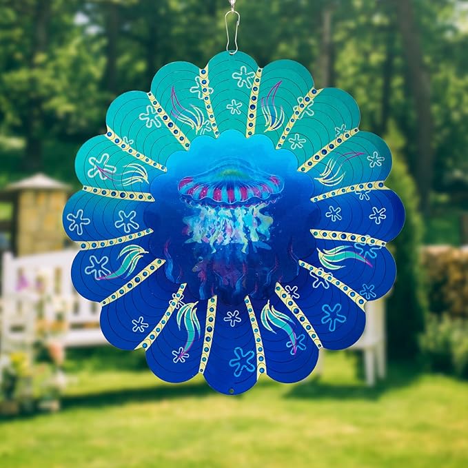 Jellyfish Metal Wind Spinners -Jellyfish Gifts for Women Mom Grandma Wife, Hanging Animations Wind Spinner for Outdoor & Indoor Decorations, 12 inch for Ornament Gifts