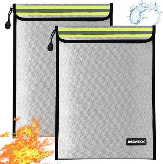 2PCS 15"x11" Fireproof Document Money Bag Home Office Travel Fireproof Safe Storage Pouch for A4 Document Cash Money Valuables Jewelry Passport Currency Keys Tablet Power Bank Lipo Battery