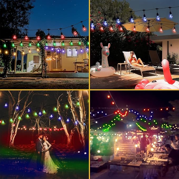 Auroraworld RGB Solar String Lights, 144FT Patio Lights， Commercial String Lights for Garden