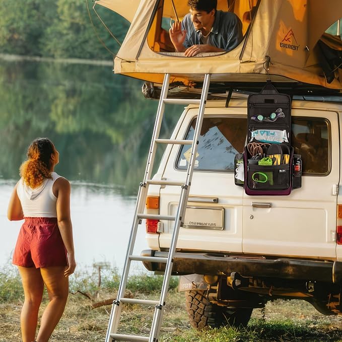 Large Hanging Toiletry Organizer - Travel Toiletry Bag for Men and Women - Waterproof Hygiene Bag with Metal XXL Swivel Hook, Sturdy Zippers and 19 Compartments for Toiletries, Makeup (Purple)