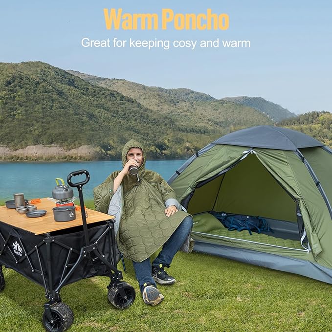 Night Cat Sleeping Bag for Camping - 4 in 1 Poncho for Adults Ultralight Wearable Quilt 3 Seasons Suitable for 1 Person