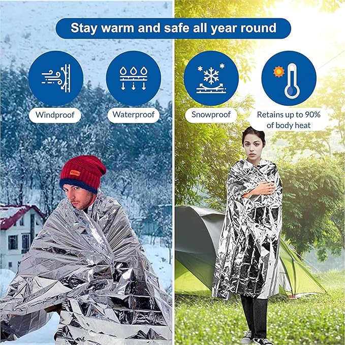 Emergency Foil Thermal Blanket (Pack of 100), 210 x 160 cm (82" x 63") Emergency shelter Survival Reflective Blankets Perfect for Outdoors, Hiking, Survival, Marathons or First Aid