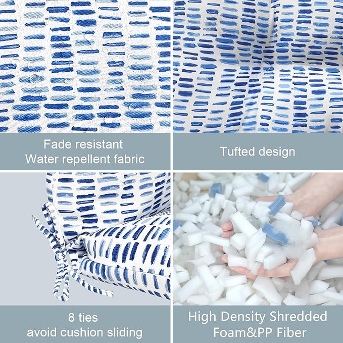 LVTXIII Outdoor High Back Chair Cushions, Seasonal Replacement Adirondack Chair Cushion with Ties, Patio Waterproof Seat Cushions for Home Garden Use (22” W x 20” D, Set of 2, Pebble Blue)