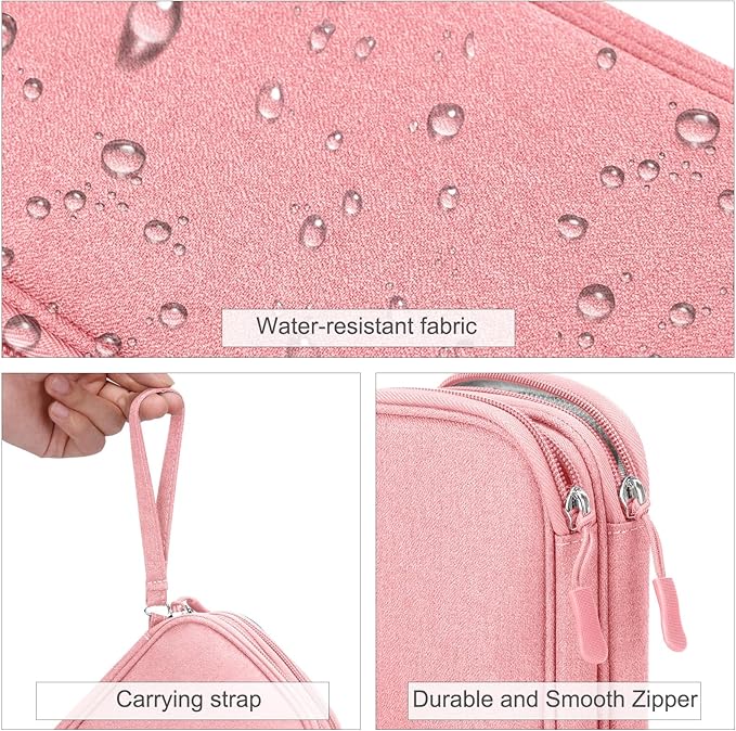 FYY Electronic Organizer, Electronic Accessories Carry Case Portable Waterproof Pouch Double Layers Storage Bag for Travel Cable, Cord, Charger, Phone, Earphone, Medium Size, Pink