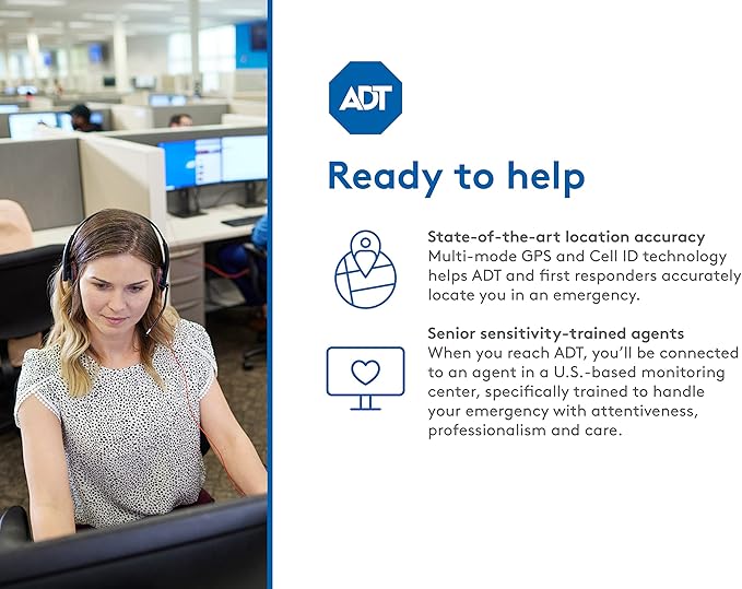 ADT - On-The-Go Mobile Medical Alert System for Seniors - GPS Capabilities, Included Waterproof Wearable Panic Button, 24/7 U.S. Based Monitoring (Neck Pendant)