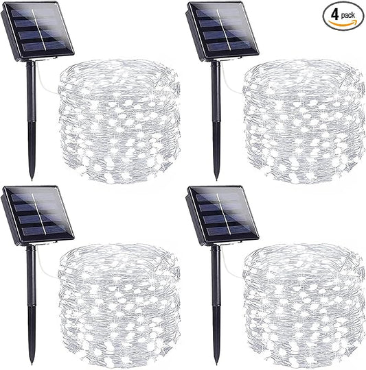 4 Pack Solar String Lights Outdoor, Extra-Long 400LED Solar Fairy Lights Waterproof, Outdoor Twinkle Light Silver Wire 8 Modes Fairy Light for Tree Garden Party Xmas Wedding Decor (Cool White)