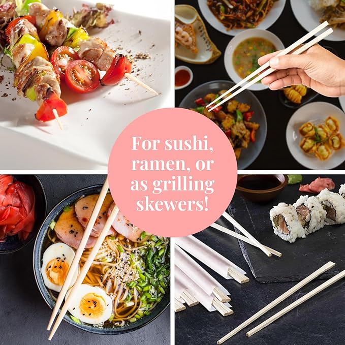 Prestee 50 Pairs Disposable Wooden Chopsticks - Individually Wrapped for Hygiene - 8-Inch Wood Chopstick - Utensils for Sushi, Noodles, and Takeout - Smooth, Splinter-Proof Design