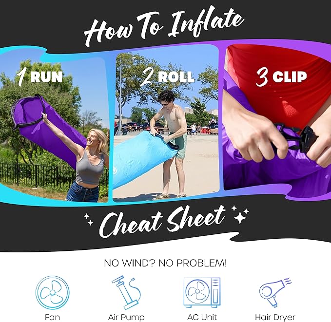 Nevlers 2 Pack Inflatable Loungers Air Sofa Couch | Perfect for Beach Chair Camping Chairs or Portable Hammock |Travel Bag Pouch, Pegs & 3 Pockets| Movie Seating & Camping Accessories Blow Up Lounger