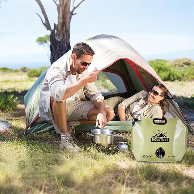 Collapsible 8L Water Storage Bag, BPA-Free Portable Folding Water Jug with Adjustable Faucet, Leakproof Emergency Water Bag for Camping, Hiking, Riding, Outdoor Sport (BEIGE, 1)