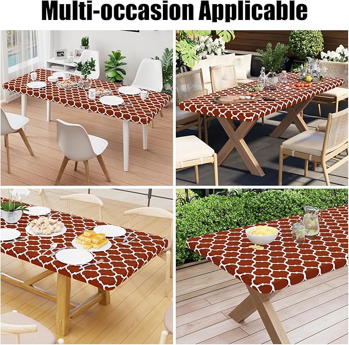 Smiry Rectangle Picnic Table Cover, Waterproof Elastic Fitted Camping Tablecloths for 4 Foot Tables, Wipeable Flannel Backed Vinyl Tablecloth Protector for Indoor, Outdoor (Rust, 30x48 Inches)
