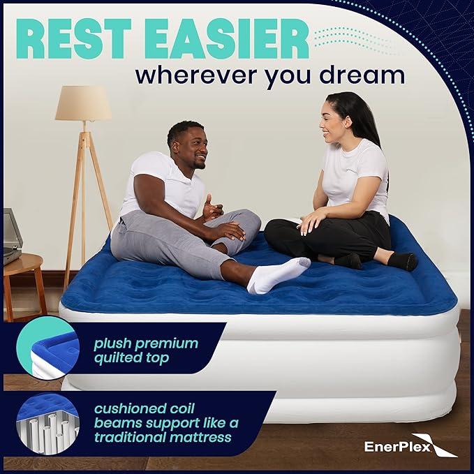 EnerPlex Air Mattress with Built in Pump - Self-Inflating Blow Up Mattress with Neck Support - Inflatable Air Bed for Portable Travel & Home Use