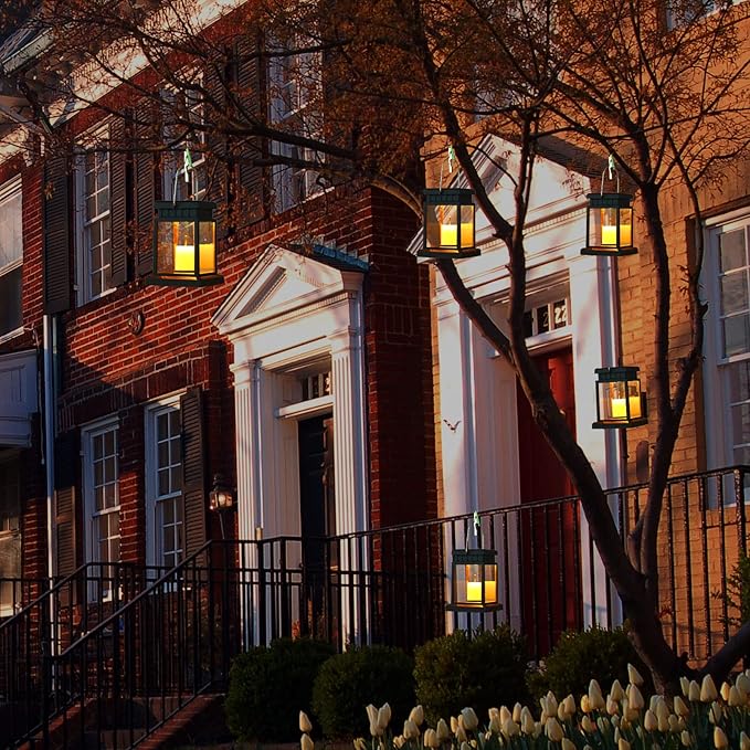 Yexiya 18 Pcs Hanging Solar Lanterns Outdoor Garden Candle Lights Black Waterproof LED Solar Lanterns Lights for Garden Yard Deck